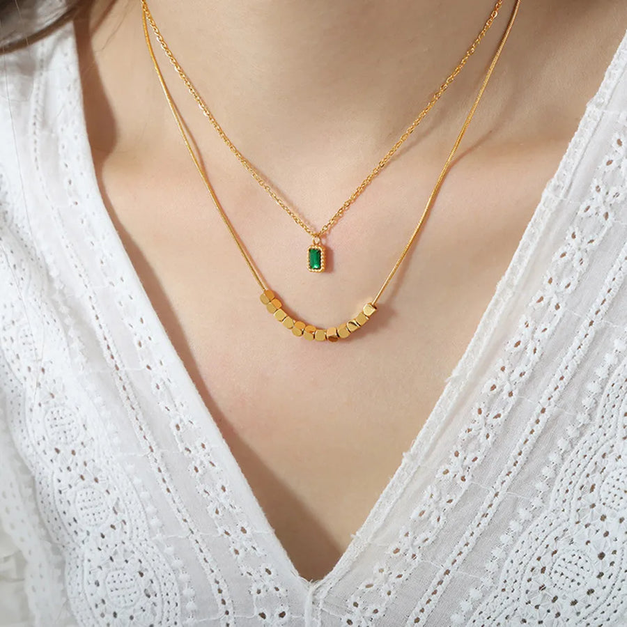 The Valentina Layered Green Stone Necklace