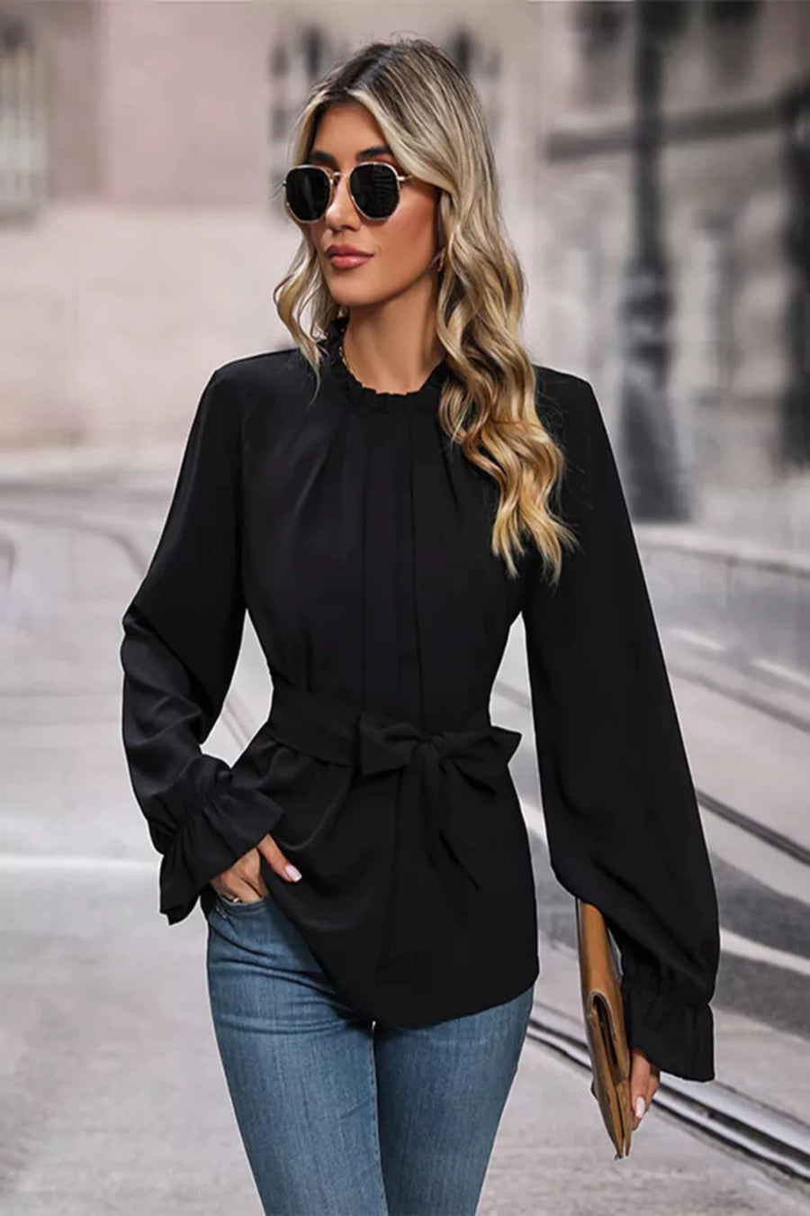 The Richmond Ruffle-Neck & Tie-Waist Blouse