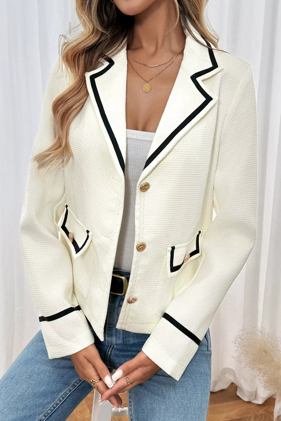 The Windsor Contrast Trim Cropped Blazer