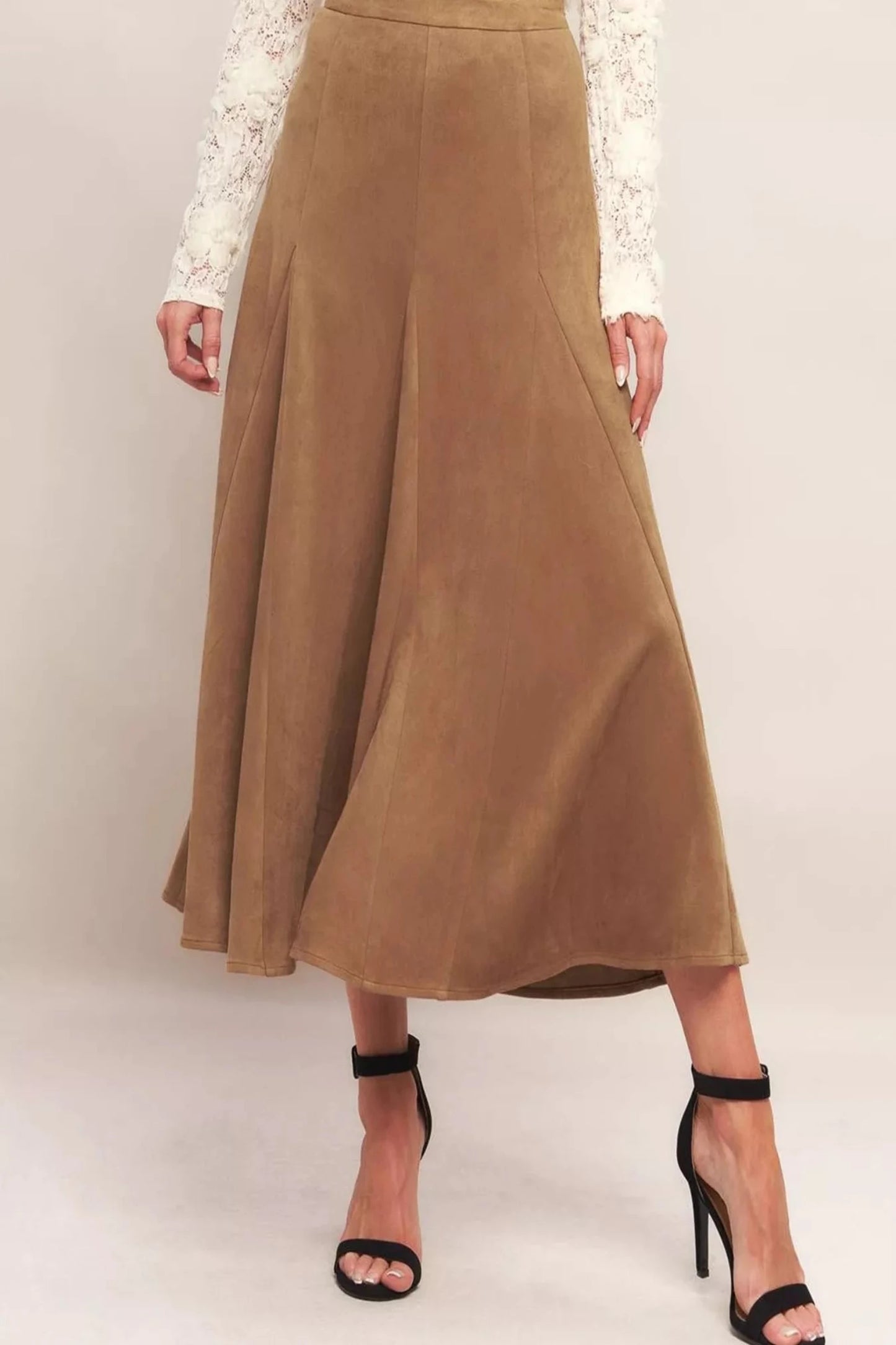 The Chelsea Panelled Suede-Effect Midi Skirt
