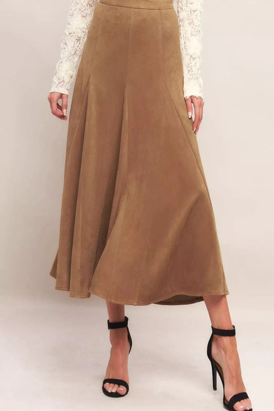 The Chelsea Panelled Suede-Effect Midi Skirt