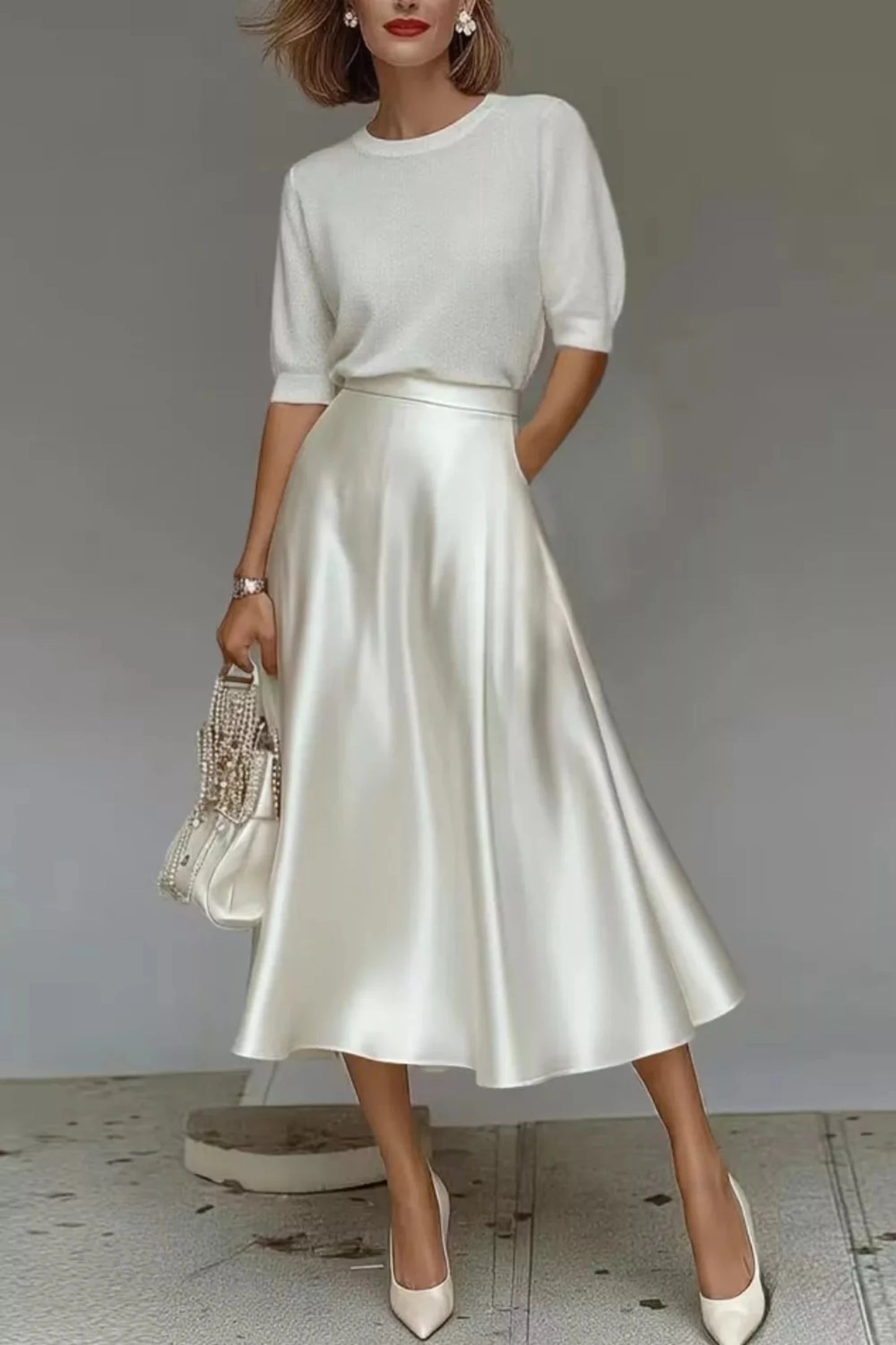 The Sloane Satin Fluid Midi Skirt