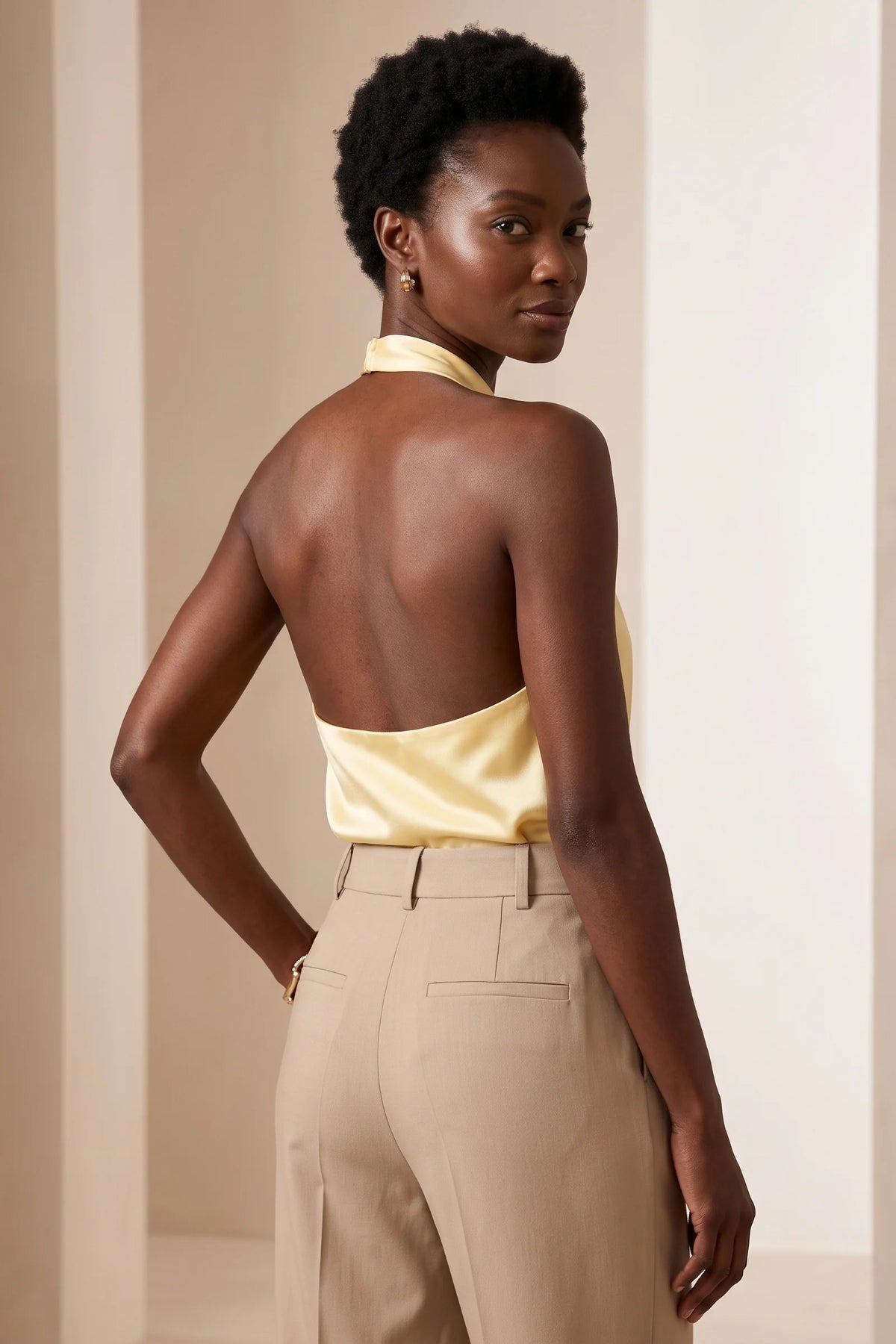 The Kensington Satin Cowl Neck Halter