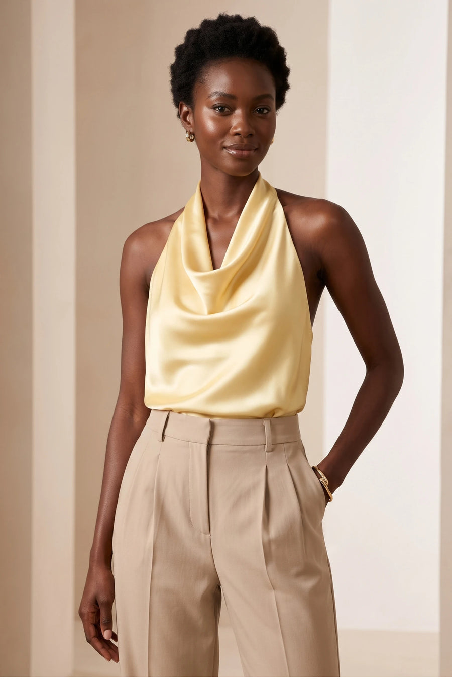 The Kensington Satin Cowl Neck Halter