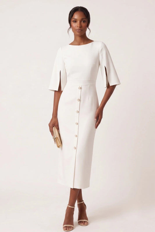 The Windsor Cape-Sleeve Midi Dress