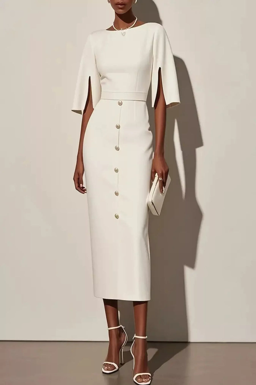 The Windsor Cape-Sleeve Midi Dress