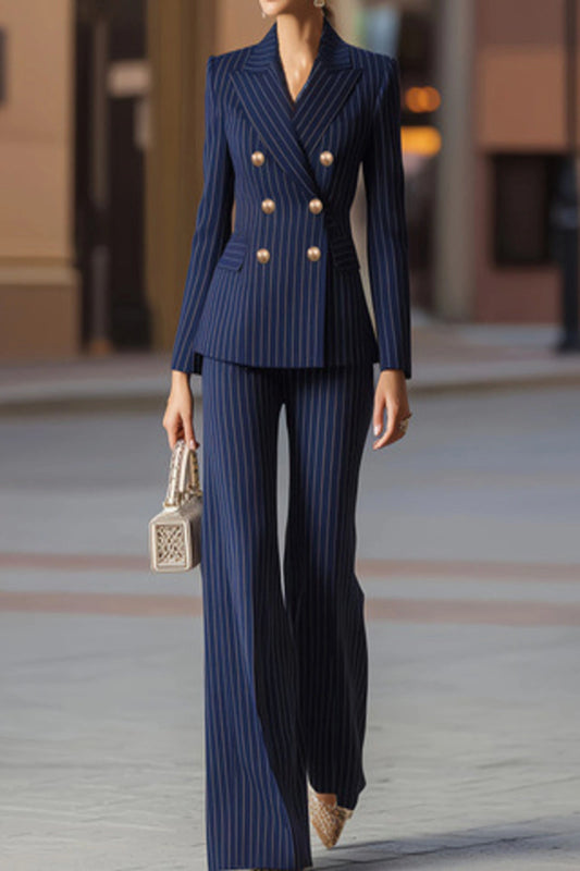 The City Pinstripe Double-Breasted & Wide-Leg Tailored Set