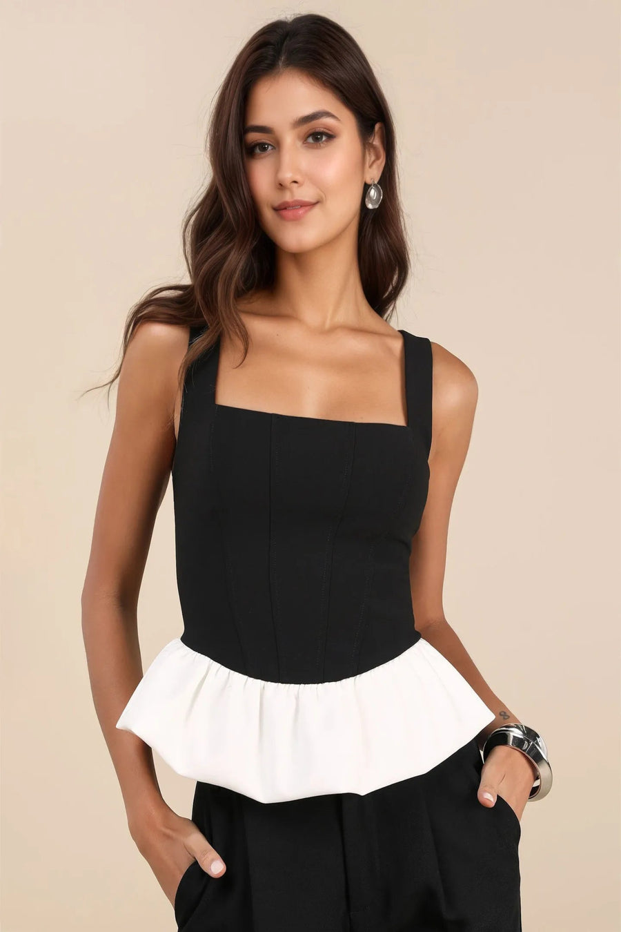 The Knightsbridge Contrast Peplum Corset Top